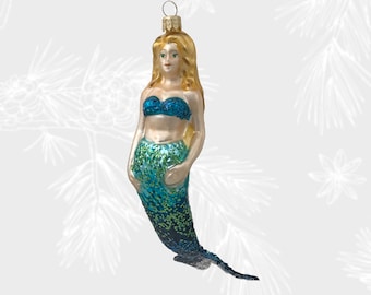 Siren, Christmas Ornament, Collectible Bauble, Blown Glass Ornaments, Christmas Tree Ornament Decorations, Handmade in Poland