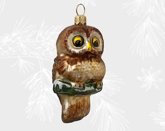Ornamento gufo, ornamento natalizio per uccelli, ornamenti in vetro soffiato, decorazioni ornamentali per albero di Natale, fatto a mano in Polonia, regalo di Natale