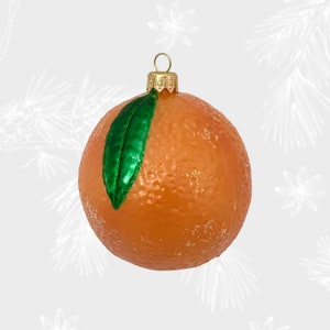Weihnachtsschmuck aus polnischem Glas mit orangefarbenen Zitrusfrüchten, Sammlerkugel, mundgeblasene Glasornamente, Weihnachtsbaumschmuck, handgefertigtes Glas