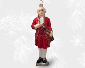 Amadeus Mozart with Violin Christmas Ornament, Blown Glass Ornaments, Christmas Tree Ornaments, Handmade Old World Ornaments, Polish Glass