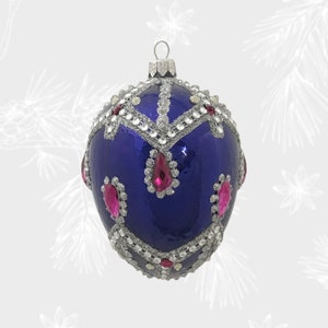 Egg Christmas Ornament, Collectible Bauble, Blown Glass Ornaments, Glass Easter Egg Ornament, Eggs Faberge Style