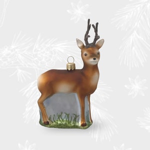 Deer, Christmas Ornament, Collectible Bauble, Blown Glass Ornaments, Christmas Tree Ornament Decorations, Hand Painted, Made in Poland