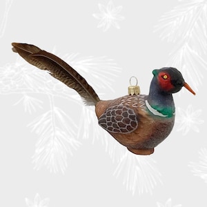 Pheasant, Bird, Christmas Ornament, Collectible Bauble, Blown Glass Ornaments, Christmas Tree Ornament Decorations, Hand Painted,