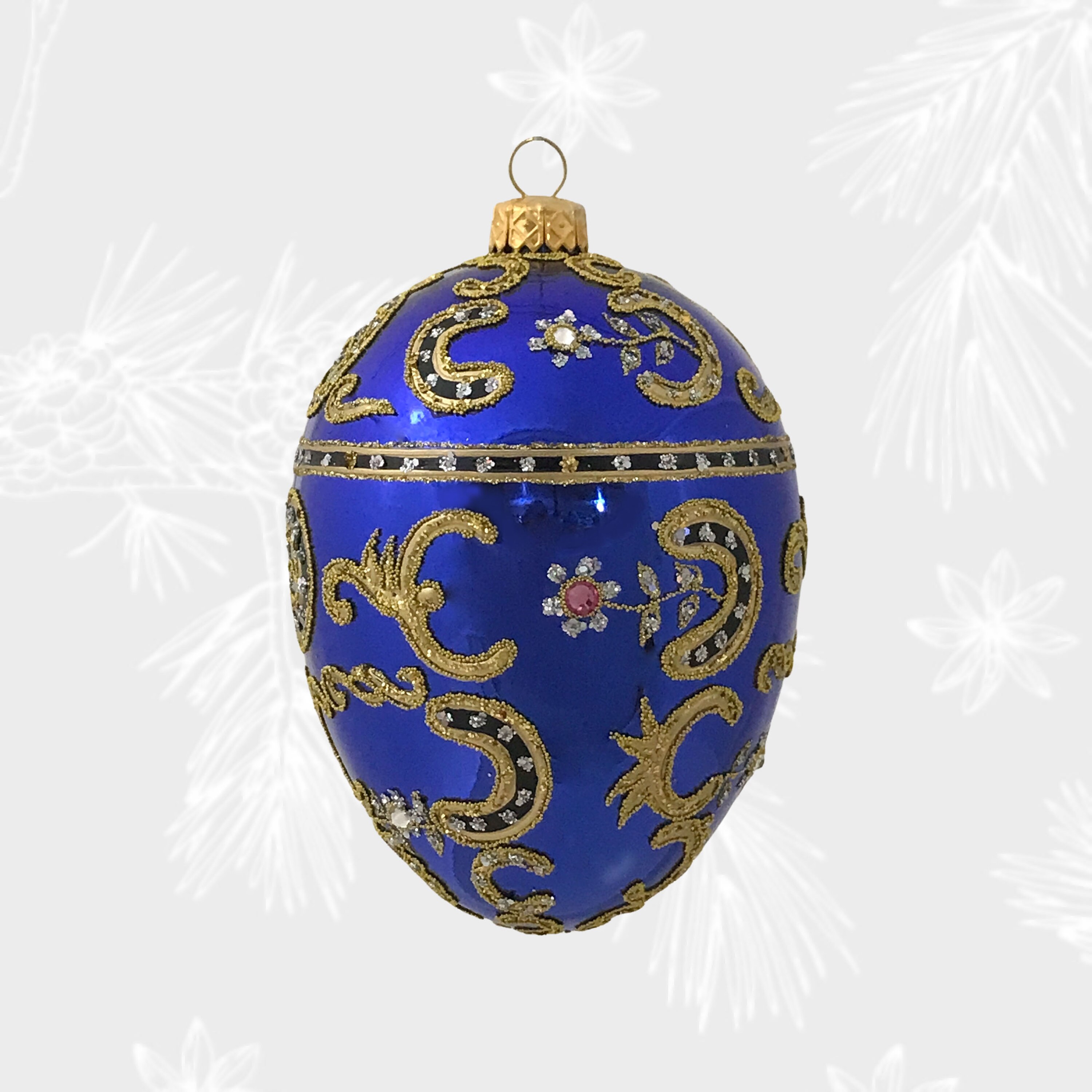 Sapphire Handmade Faberge Egg Glass Christmas Ornament Made in Poland