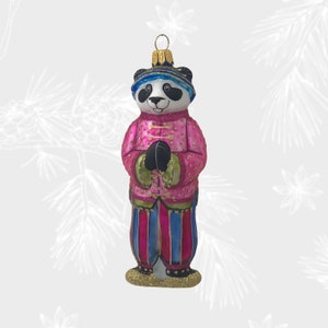 Panda Bear, Christmas Ornament, Collectible Bauble, Blown Glass Ornaments, Christmas Tree Ornament Decorations, Handmade Painting