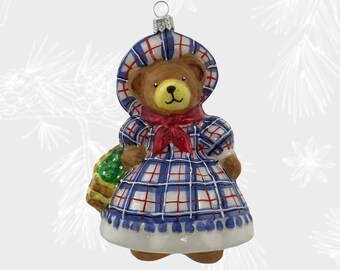 Mrs. Bear, Glass Christmas Ornament, Collectible Bauble, Blown Glass Ornaments, Christmas Tree Ornament Decorations, Handmade In Poland