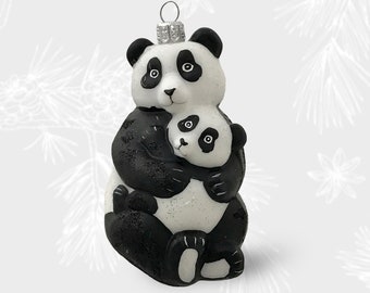 Panda, Christmas decoration in the shape of an animal, Collectible bauble, Hand-blown glass, Old World Glass Ornament, Handmade in Poland