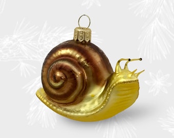 Gold Snail, Glass Snail Ornamental, Tree Christmas Ornament, Collectible Bauble, Blown Glass Ornaments, Christmas Tree Ornament Decorations