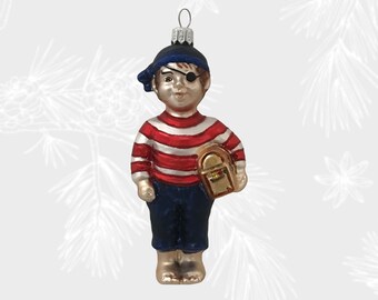 Pirate Boy, Christmas Ornament, Collectible Bauble, Blown Glass Ornaments, Christmas Tree Ornament Decorations, Handmade
