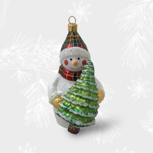 Snowman with a Christmas tree, Christmas Ornament, Collectible Bauble, Blown Glass Ornaments, Christmas Tree Ornament Decorations, Handmade