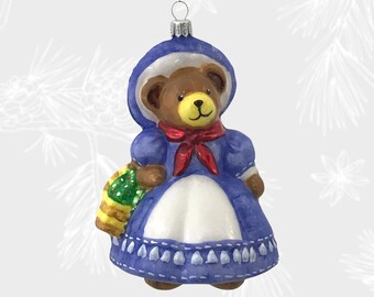 Mrs. Bear, Glass Christmas Ornament, Collectible Bauble, Blown Glass Ornaments, Christmas Tree Ornament Decorations, Handmade In Poland