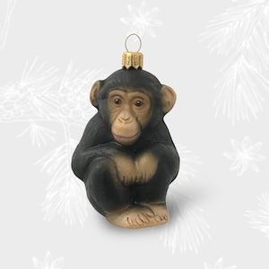 Monkey, Chimpanzee, Christmas Ornament, Collectible Bauble, Blown Glass Ornaments, Christmas Tree Ornament Decorations, Handmade Painting