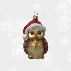 Owl, Bird, Christmas Ornament, Collectible Bauble, Blown Glass Ornaments, Christmas Tree Ornament Decorations, Handmade In Poland
