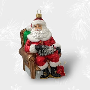 Santa Claus Santa in the armchair, Christmas Ornament, Collectible Bauble, Glass Ornaments, Christmas Tree Ornament Decorations, Handmade