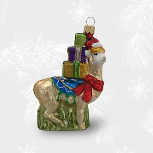 Llama with Gifts, Christmas Ornament, Collectible Bauble, Blown Glass Ornaments, Christmas Tree Ornament Decorations, Handmade Polish Glass