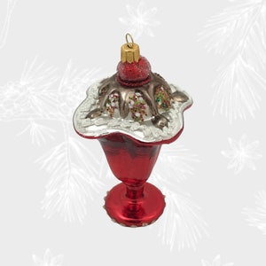 Eisbecher, Weihnachtsschmuck, Sammelkugel, mundgeblasene Glasornamente, Weihnachtsbaumschmuck, handgefertigt