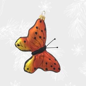 Schmetterling Orange, Weihnachtsschmuck, Sammlerkugel, mundgeblasene Glasornamente, Weihnachtsbaumschmuck, handgefertigte Malerei