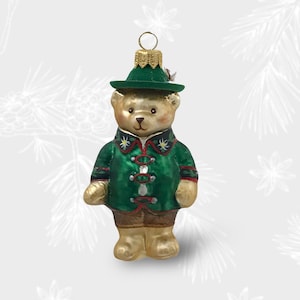 Bear in Bavarian Tracht, Christmas Ornament, Collectible Bauble, Blown Glass Ornaments, Christmas Tree Ornament Decorations, Hand Painted