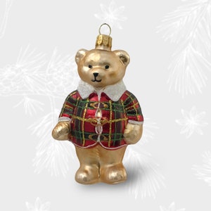 Bear in Christmas Jacket, Christmas Ornament, Collectible Bauble, Blown Glass Ornaments, Christmas Tree Ornament Decorations, Hand Painted