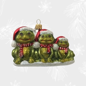 Drei Frösche, Weihnachtsschmuck, Sammlerkugel, mundgeblasene Glasornamente, Weihnachtsbaumschmuck, handgemachte Malerei, einzigartiges Glasgeschenk