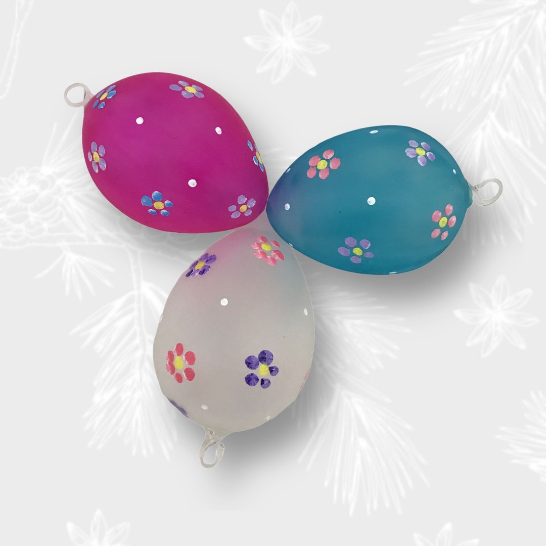 Blown Glass Easter Egg, Handmade Glass Egg, Set of 3 Spring Decoration, Easter Basket Eggs Vivid