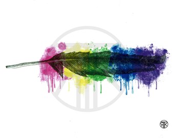 Feather Rainbow Paint Blot Print