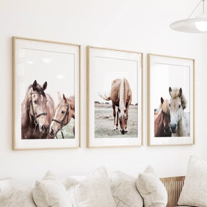 Horse Set Of 3 Print Horses Triptych Farm Animal Prints Equine Set Poster Large Modern Horses 3 Piece Photo Horse Wall Art Modern Farmhouse