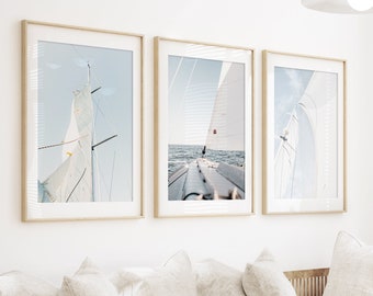 Set of 3 Boat Print Sailboat Triptych Nautical Set 3 Photo Yacht Poster Sail Boat Wall Print Nautical Art Print 3 Pieces Sailing Poster Set