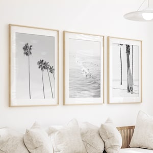 Black and White Beach Photo Set: California Surf Art Prints