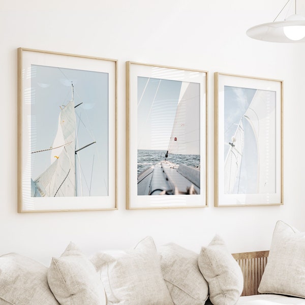 Set of 3 Boat Print Sailboat Triptych Nautical Set 3 Photo Yacht Poster Sail Boat Wall Print Nautical Art Print 3 Pieces Sailing Poster Set