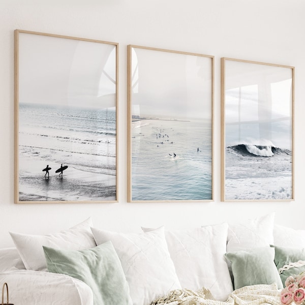 Conjunto de fotografías de playas de surf de California: impresiones artísticas de olas costeras