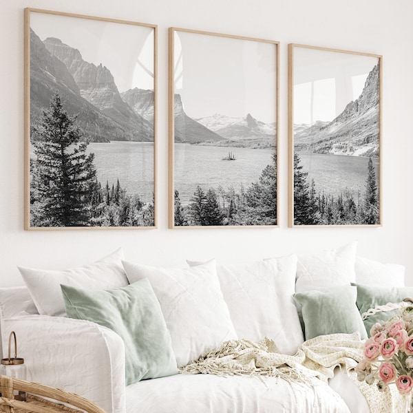 Mountain Lake Glacier Print Set: US National Park Landscape Art