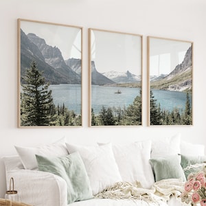 Large Nature Photo Mountain Forest Set Nature 3 Piece Print Lake Photo Montana Mountains Nordic Nature Landscape Set National Park Travel