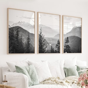 Black White Wall Art Set of 3 Forest Mountains Set Nature Poster Set 3 Piece Nature Photo Scandinavian Print Forest Mountains Decor Art Set