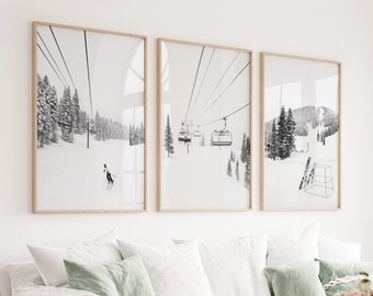 Winter Scene Print Snowy Landscape Chalet Wall Art Ski Lodge Photo Winter Sport Poster Modern Winter Photo Ski Poster Winter Cabin Decor Set