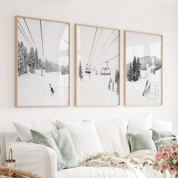 Winter Landscape Print Set: Snowy Chalet Ski Lodge Wall Art