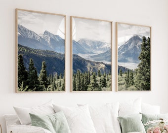 Mountain Landscape Print Set: Green Forest Nature Triptych