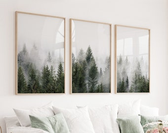 Foggy Pine Forest Art Print Set: Modern Nordic Nature Photo