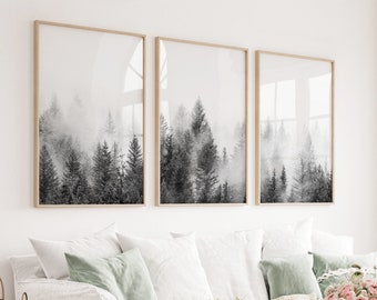 Forest Print Set: Black and White Pine Tree Nordic Wall Art
