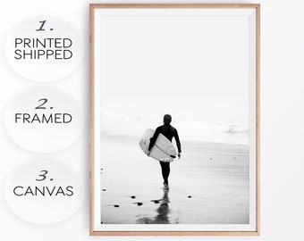 Black and White Surfer Photo: Modern Coastal Art Print