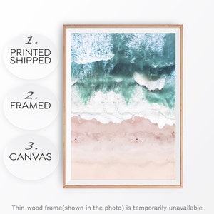 Pink Beach Poster Aerial Coastal Bedroom Decor Seashore Print Coastal Waves Print Pastel Ocean Coast Neutral Aerial Beach Sea Wave Photo