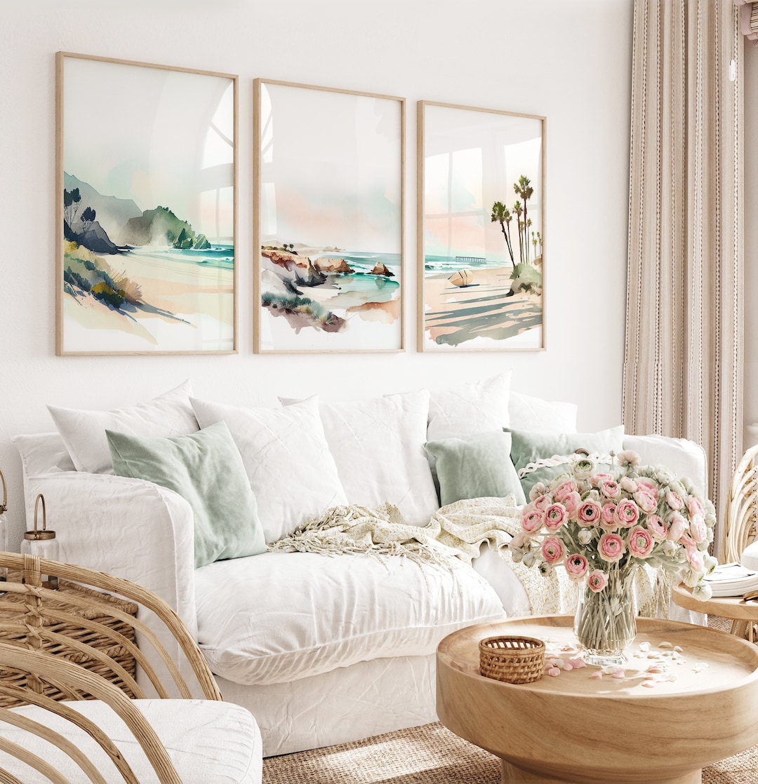 Beach Watercolor Art Set: Tropical Seaside Landscape, Coastal Decor - Etsy