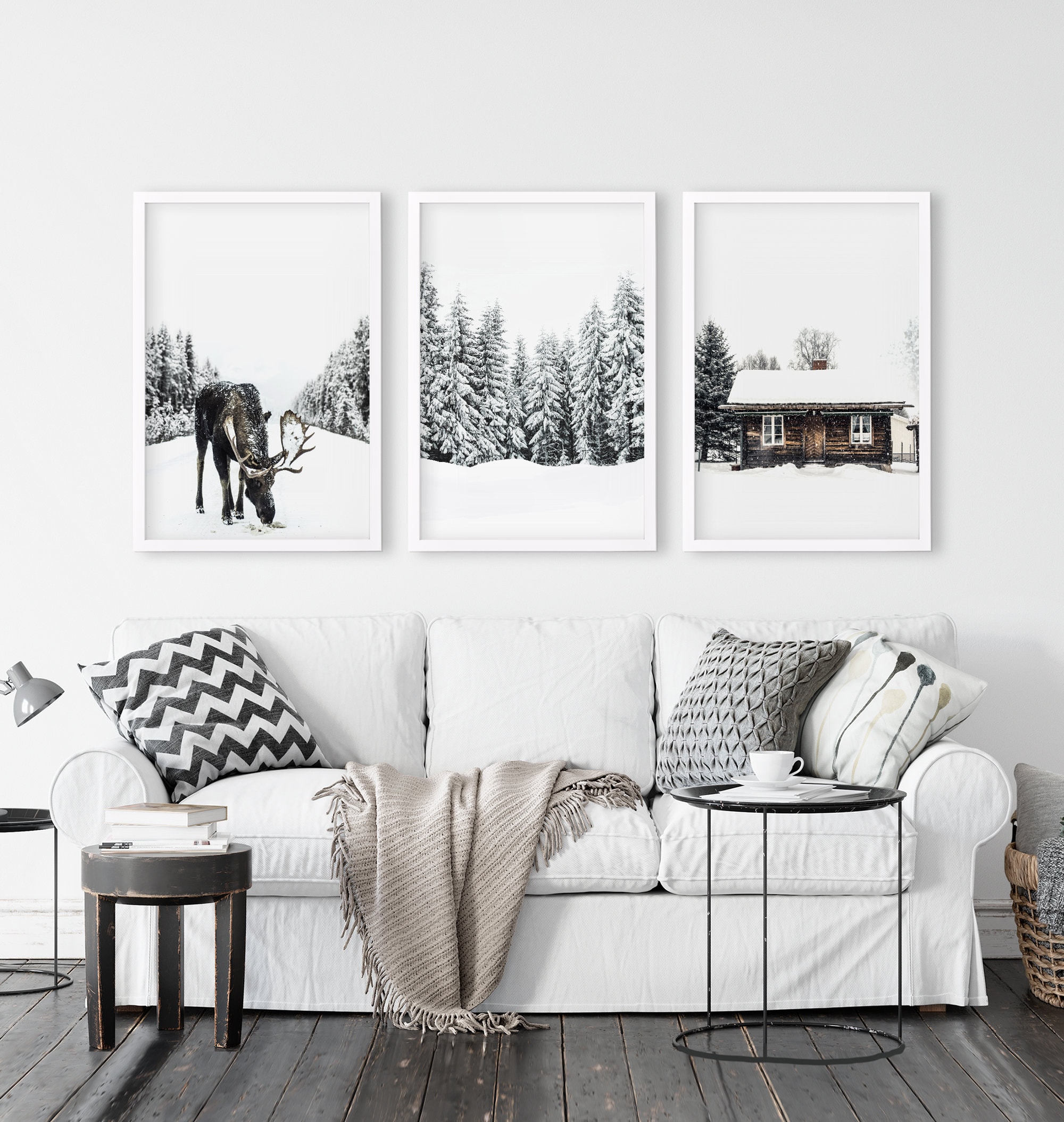 Winter Wonderland Print Set: Snowy Forest, Reindeer, Nordic Cabin - Etsy