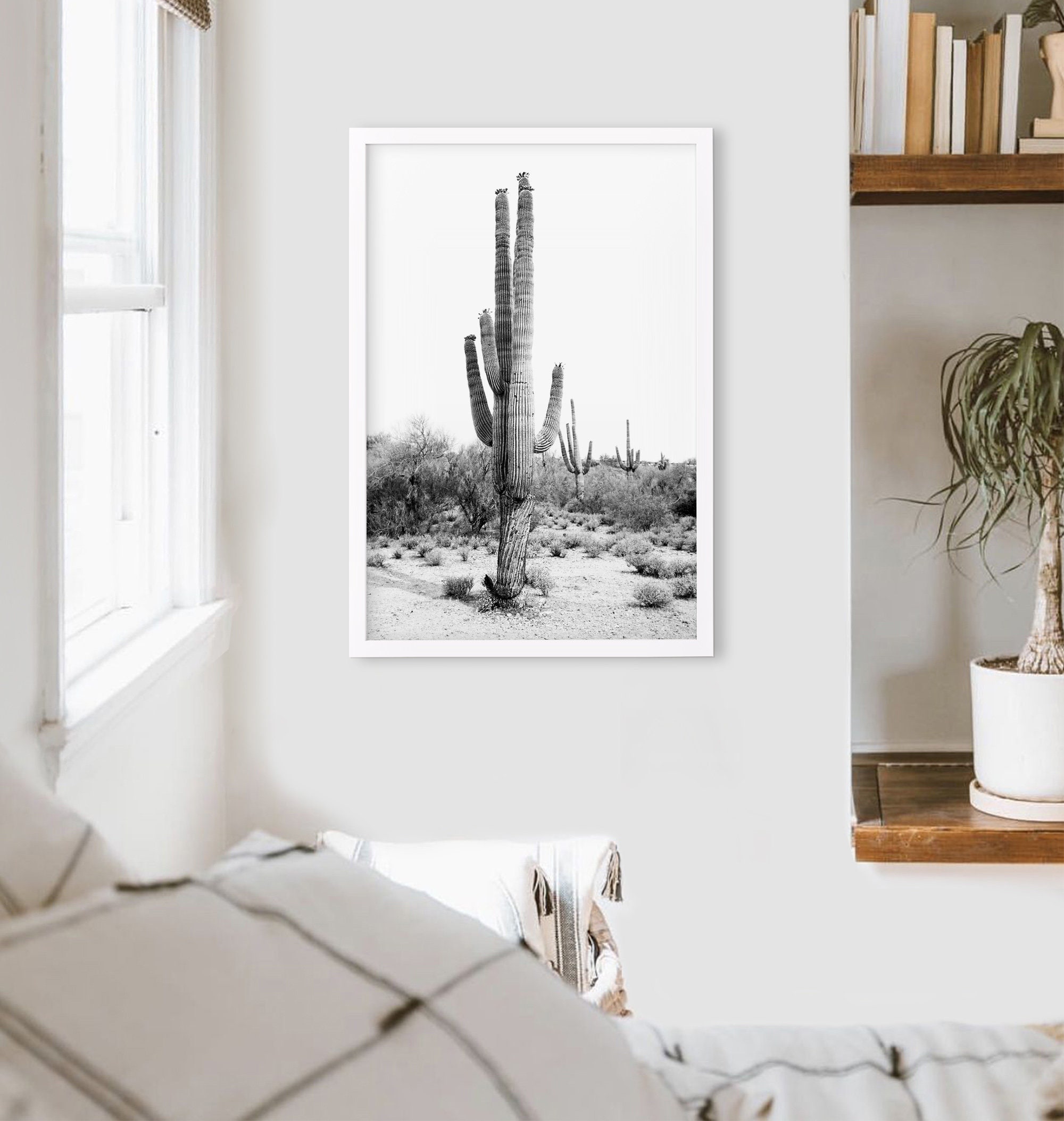 Saguaro Cactus Print: Arizona Desert, Black and White Southwestern Art ...