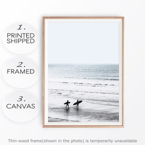 Large Surf Poster Surfers on the Beach Modern Beach Photo Coastal Surf Print Blue Beach Poster Surfing Wall Art Surfers Photo Giclee Beach