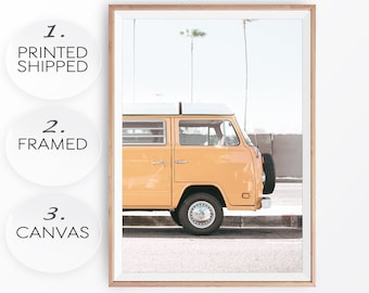 Yellow VW Bus Print: Retro Beach Photo, Coastal Van Art