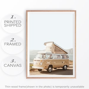 Retro Van Print Boho Coastal Decor Yellow Vintage Van Surf Beach Photo Travel Van Photo Combi Van Poster Tropical Wall Decor Camper Van
