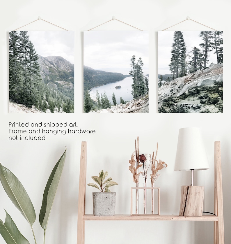 Large Nature Print Set of 3 Modern Forest Poster Mountain Lake Etsy