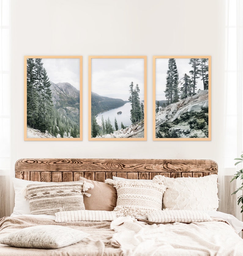 Large Nature Print Set of 3 Modern Forest Poster Mountain Lake Etsy