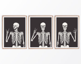 Funny Skeleton Halloween Print Set: Spooky Wall Art (Set of 3)